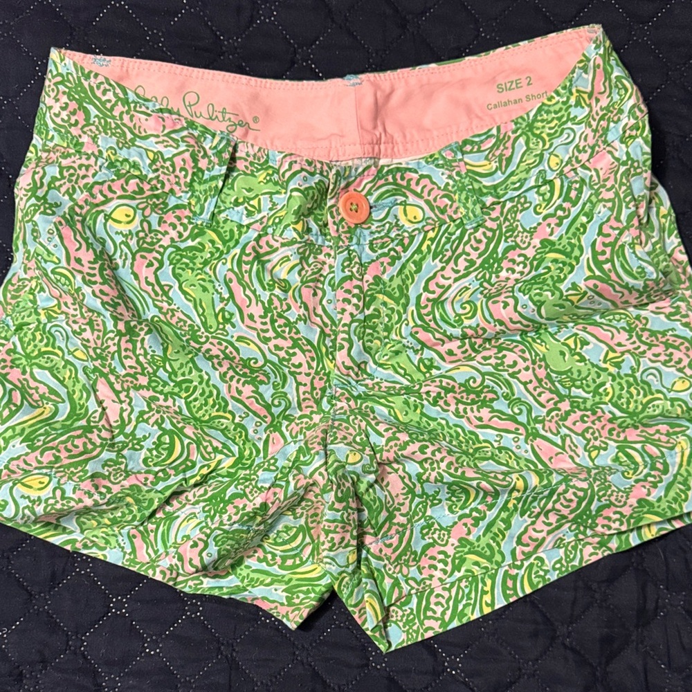 Lilly Pulitzer Vibrant Green and Pink Patterned Shorts